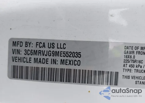 2021 Ram Promaster 3500 Cargo Van High Roof 159 Wb Ext from USA, damaged, VIN 3C6MRVJG9ME552035